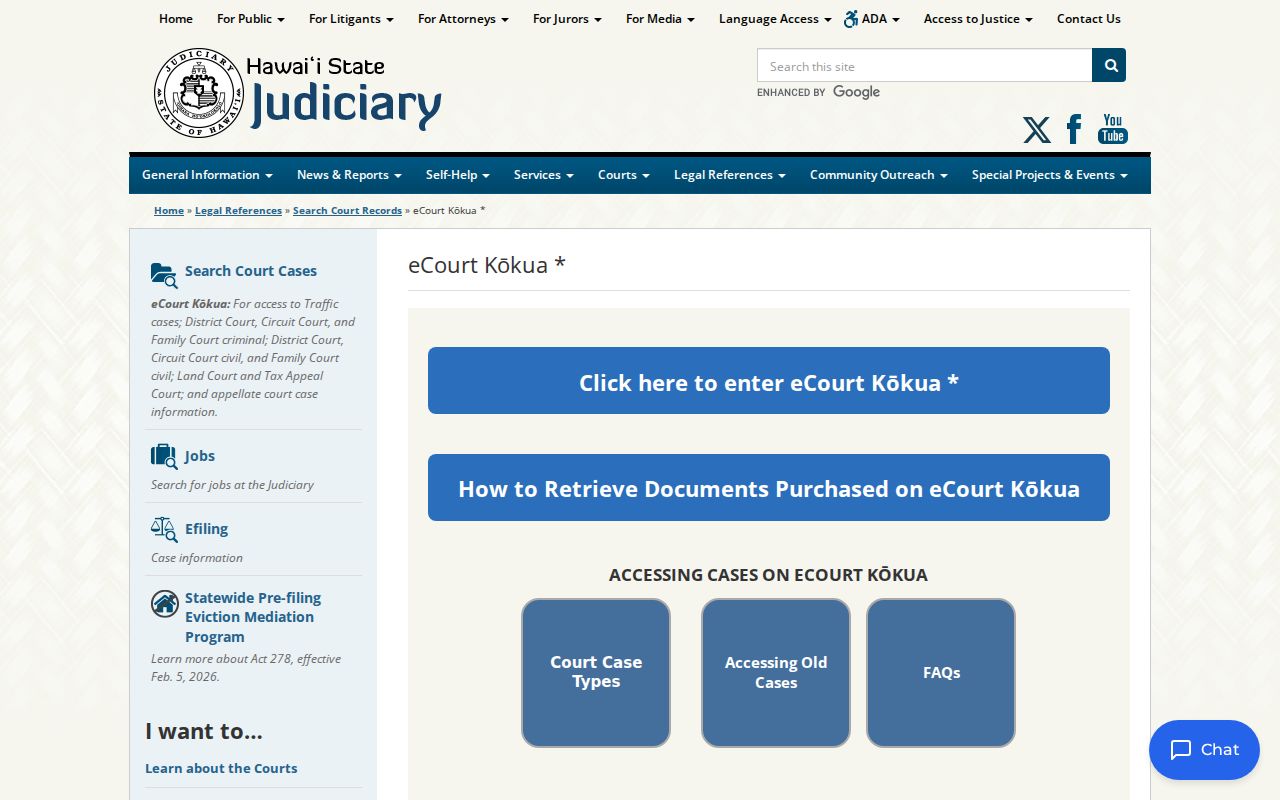 Hawaiʻi residents directory research at the eCourt Kōkua public case search